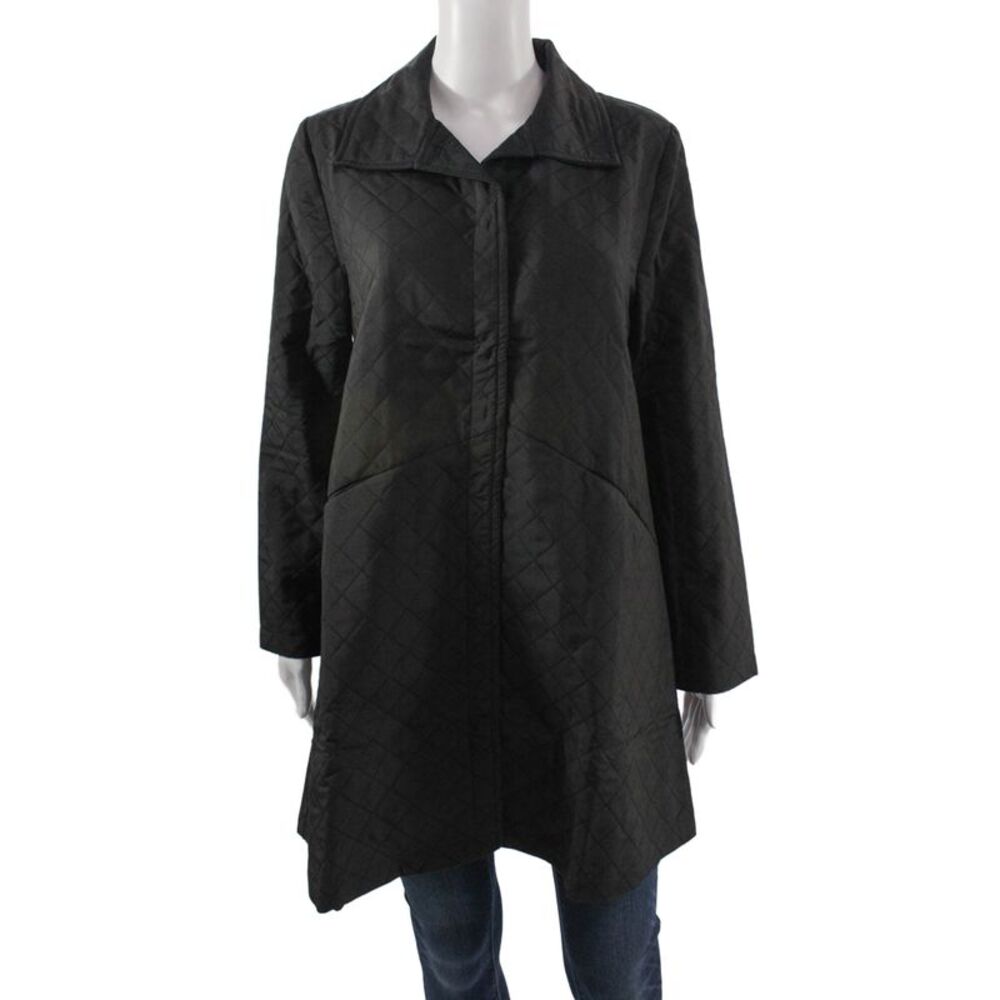 Shana Women Quilted Argyle Black Collared Snap Coat Size 2XL